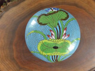 Antique Vintage Chinese Cloisonne Blue Box Covered Bowl Lotus Flowers