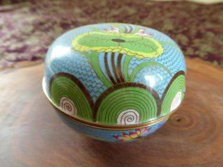 Antique Vintage Chinese Cloisonne Blue Box Covered Bowl Lotus Flowers 3