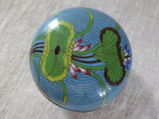 Antique Vintage Chinese Cloisonne Blue Box Covered Bowl Lotus Flowers 7