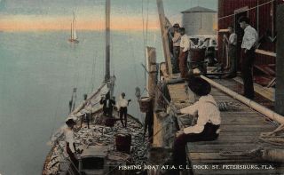Fl 1910’s Florida Fishing On Atlantic Coast Line Dock St Petersburg,  Fla - Acl
