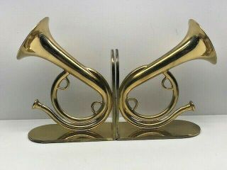 Vintage Brass Trumpet Bookends - Heavy Metal