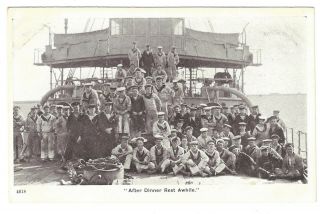 Large Group Of Sailors " After Dinner Rest Awhile " Postcard Royal Navy England