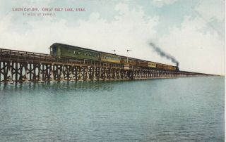 Great Salt Lake,  Utah,  00 - 10s; Lucin Cut - Off,  Railroad Train On Trestle