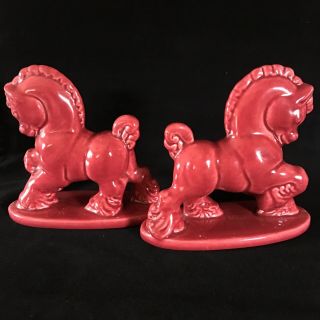 Vintage Red Ceramic Pottery Horse Figurines Pony Statue Collectible Book Ends