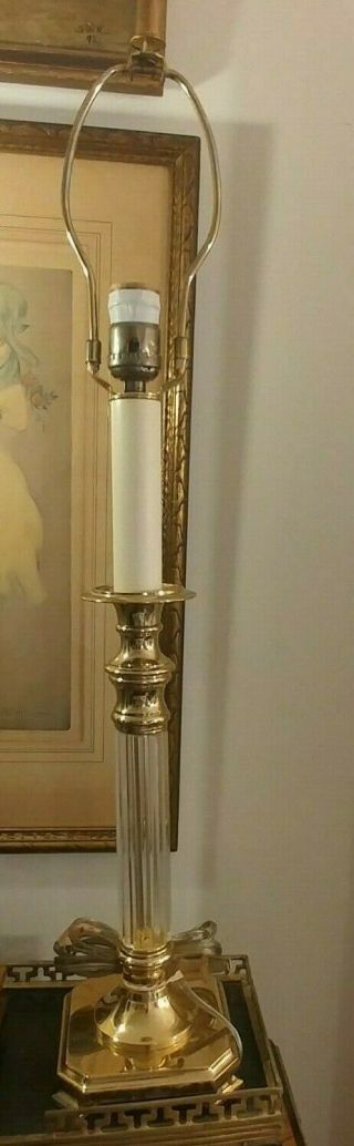 Vintage Speer Mid Century Crystal And Brass Column Style Table Lamp