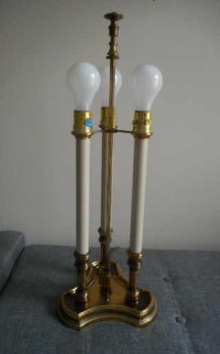 Vintage Stiffel Brass Bouillotte 3 CandleSticks Desk Table Lamp 23.  5 