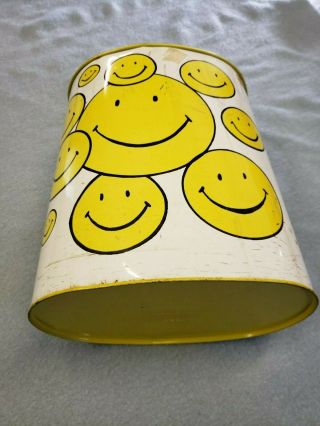 Vintage Cheinco Usa Metal Trash Can Yellow Smile Smiley Happy Face Faces