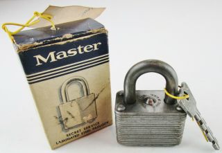 Vintage Master Lock Co.  Padlock With Key And Box Old Estate Find