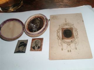 Antique Tintype Photo Miniature Portraits Gem Type,  Civil War,  Oval Case