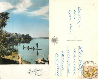 S11727 Natives & Boat,  Bujumbura,  Ruanda - Urundi,  Burundi Rp Postcard 1958 Stamp