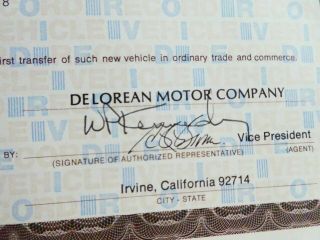3 DELOREAN Vehicle Origin Certificates and Docs Re: Car VINS 6