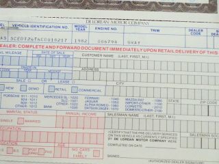 3 DELOREAN Vehicle Origin Certificates and Docs Re: Car VINS 7