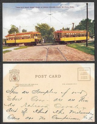 Old Minnesota Postcard - St.  Paul - Street Car Railroad - Sight Seeing Cars