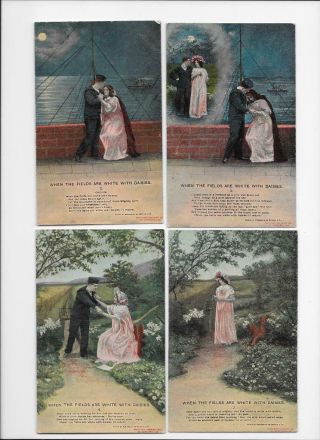 Set Of 4 Bamforth Song Cards - Set 4503 When The Fields Are White With Daisies