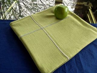 Vintage Heavy Cotton Chartreuse Green 50 " Sq Tablecloth Topper Gray Cable Accent