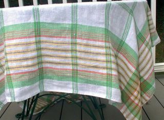 Vintage White Tablecloth Red Yellow Green Blue Plaid