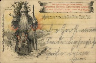 Christmas - Unusual German Santa Claus Sheet Music 1898 Postcard