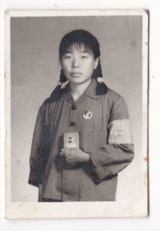 Cute Red Guards Girl Mao Badge Book China Cultural Revolution Studio Photo