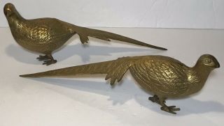 Set Of 2 Vintage Solid Brass Pheasant Bird Figurine Statues Mid Century 14 1/2”
