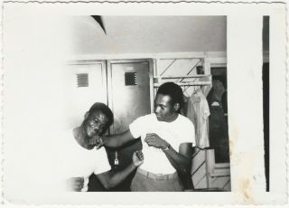 1950s Two African - American Men Mock - Box In Locker Room Snapshot
