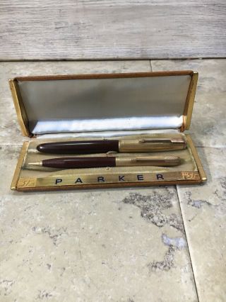Vtg Parker " 51 " Fountain Pen & Mechanical Pencil Set 14k Gold Filled In Case