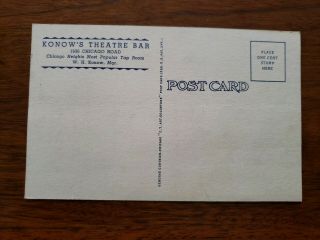 Vintage Linen Postcard KONOW ' S THEATRE BAR Chicago Heights IL Road Art Deco 1940 2
