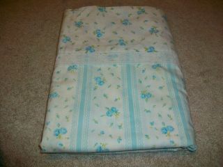 Vintage Springmaid Wondercale Twin Flat Sheet Blue Roses W Lace Exc