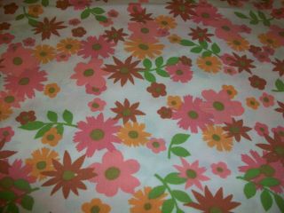 Vintage Sears Perma - Prest Twin Flat Sheet 2 Pillowcases Pink Green Flower Power