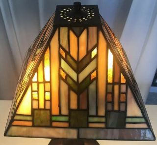 6.  5 X 10 Stain Glass Small Lamp Shade Green Brown Arts Craft Frank Lloyd Tiffany
