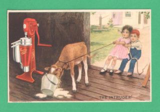 Vintage Farm Advertising Postcard Sharples Cream Separator Kids Cow Milk Bucket