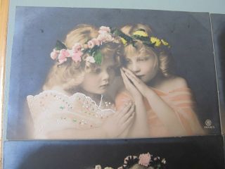 4 Antique real photo hand coloured postcards of pretty young girls 2