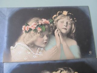 4 Antique real photo hand coloured postcards of pretty young girls 3