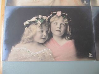 4 Antique real photo hand coloured postcards of pretty young girls 4