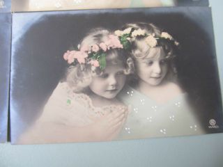 4 Antique real photo hand coloured postcards of pretty young girls 5