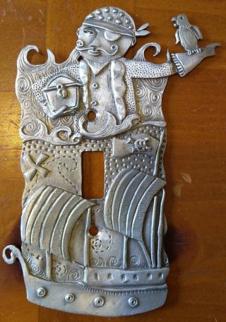 Pewter Light Switch Cover Plate Signed By L.  Drumm - 4.  25” By 6.  25” Pirate