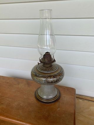 Vintage Stoneware Pottery Oil Lamp Handmade Signed Primitive - Designs