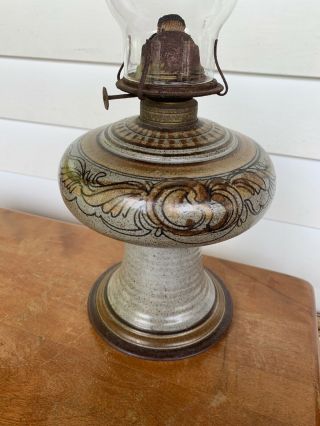 Vintage Stoneware Pottery Oil Lamp Handmade Signed Primitive - Designs 2