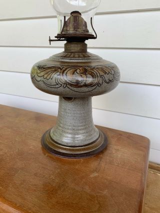 Vintage Stoneware Pottery Oil Lamp Handmade Signed Primitive - Designs 5