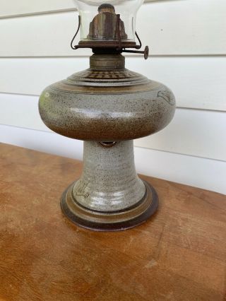 Vintage Stoneware Pottery Oil Lamp Handmade Signed Primitive - Designs 8
