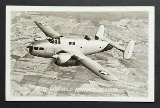 At - 21 Fairchild Advance Trainer Military Airplane - Real Photo Postcard Rppc (ej