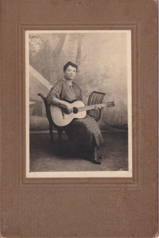 Antique Cabinet Card: Portrait - Hispanic Woman Playing Guitar - 1921
