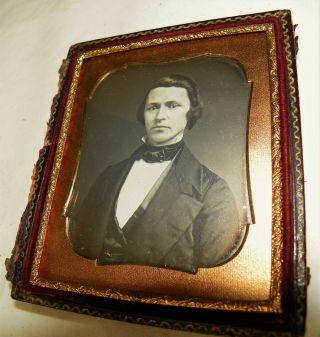 6th Plate Size Daguerreotype Of A Young Handsome Man Fancy Half Case