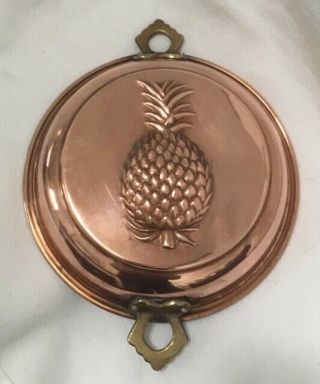 Vintage Copper Pineapple Mold Wall Decor Lined W Brass Handles French Country