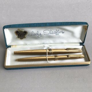 Vintage Lady Sheaffer Set 630 Fountain & Ballpoint Pen Brushed Gold 14k W/box
