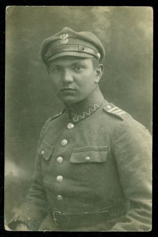 Poland 1919 – Young Polish Soldier In Uniform On Postcard Writing To A Friend