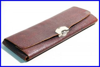 1940ies Brown Leather Pen Pouch / Etui For Pencils,  Drawing Pens,  Fountain Pens