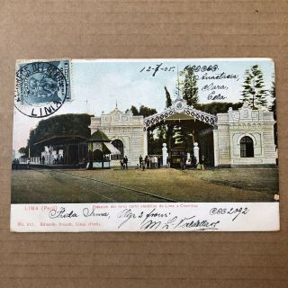 O) Postcard Peru Lima Tram Railway Station Circulated To Italy 1905