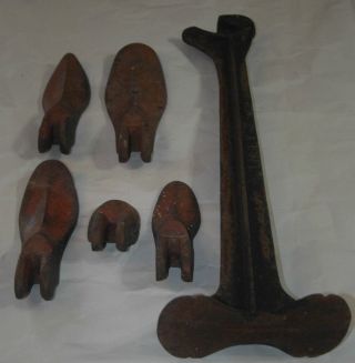 Vintage Antique 5 Piece Ls Jersey Cast Iron Shoe Cobbler With Stand