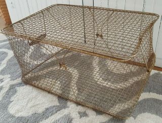 Vintage Metal Wire Basket with Lid collapsible storage farm industrial 2
