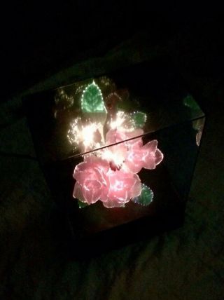 Vintage Fiber Optic Color - Changing Floral Flower Lamp Music Box Play Memory Cats
